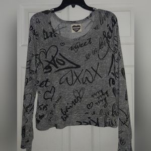 Modern Lux Graffiti design off shoulder sweater color grey/black size medium